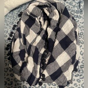 Checkered Scarf with Pom Poms
